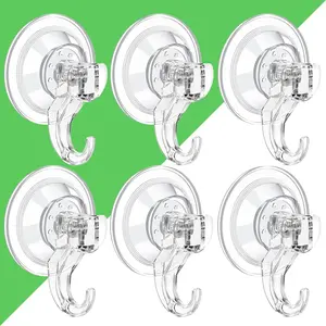 Suction Cup Hooks - 6 Pack Suction Hooks    - Clear Removable Suction Hanger for Shower,Tile,Bathroom,Towel,Kitchen,RV,Travel,Glass Door,Window
