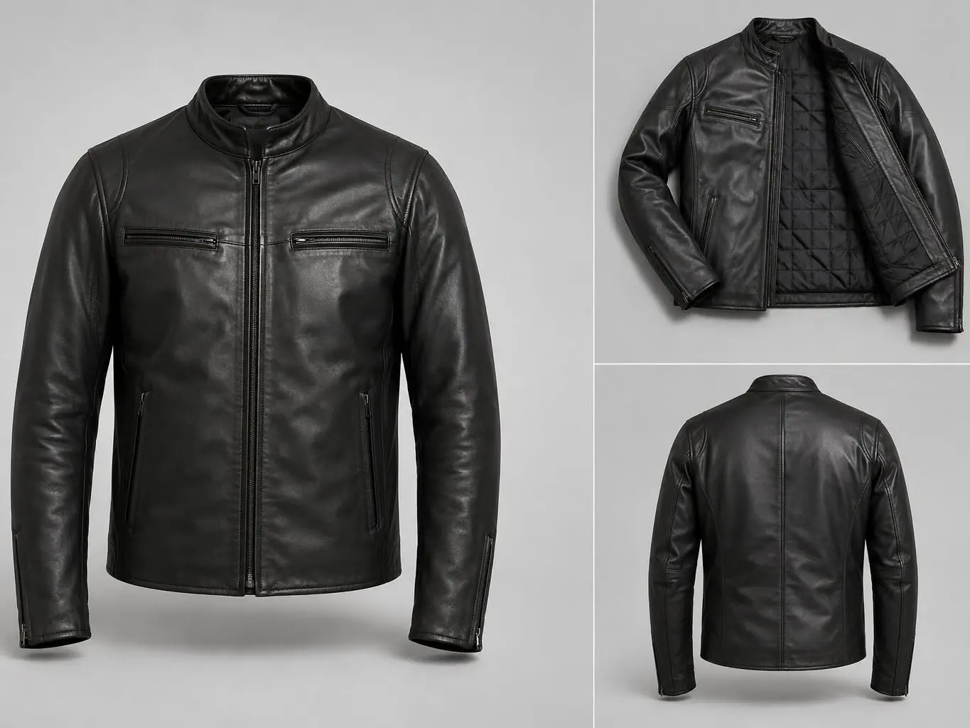 Men's Black Leather Cafe Racer Jacket