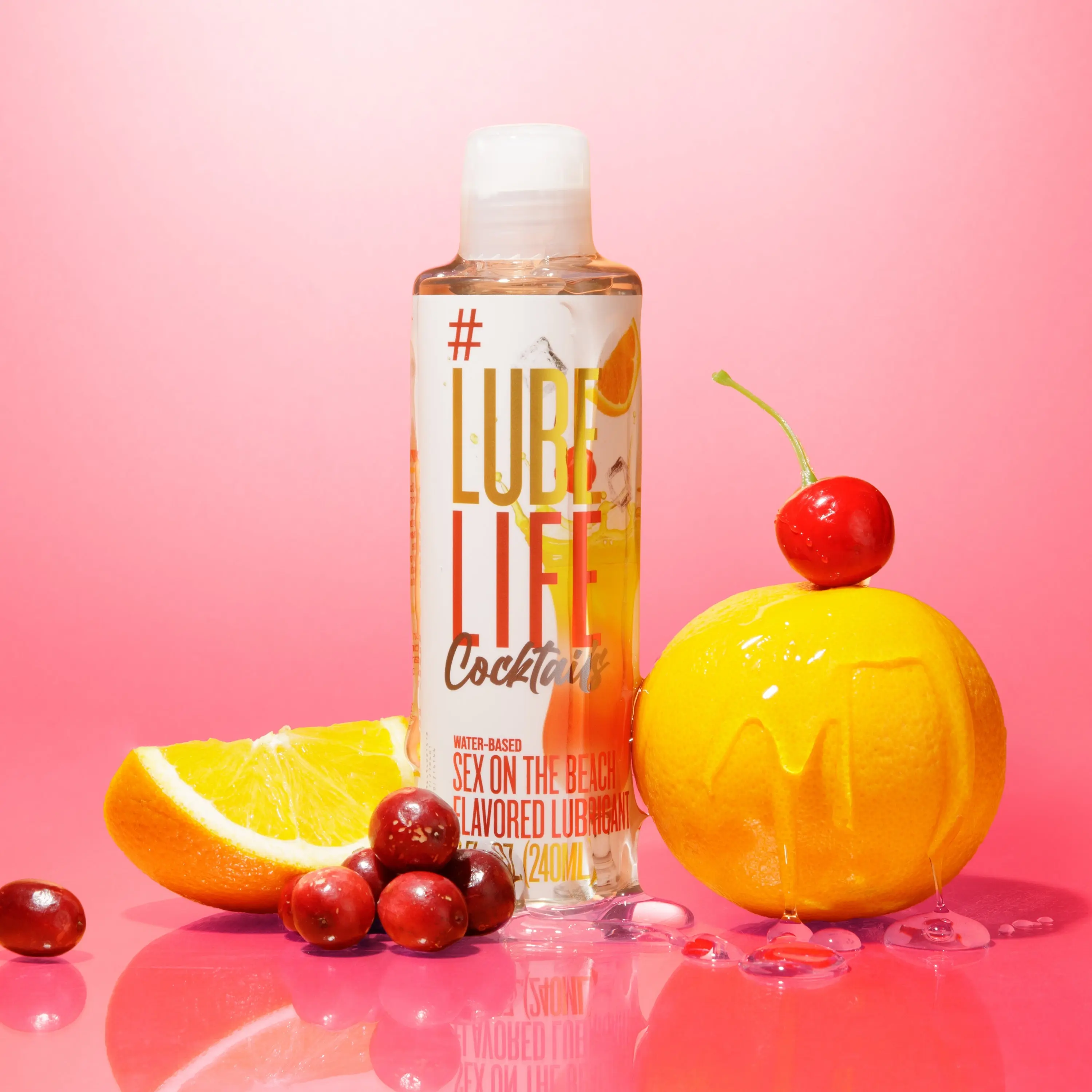 LubeLife - Water-Based Tropical Beach Cocktail Flavored Personal Lubricant – Peach Cranberry, Sugar-Free & Condom Safe (8 oz / 240ml)