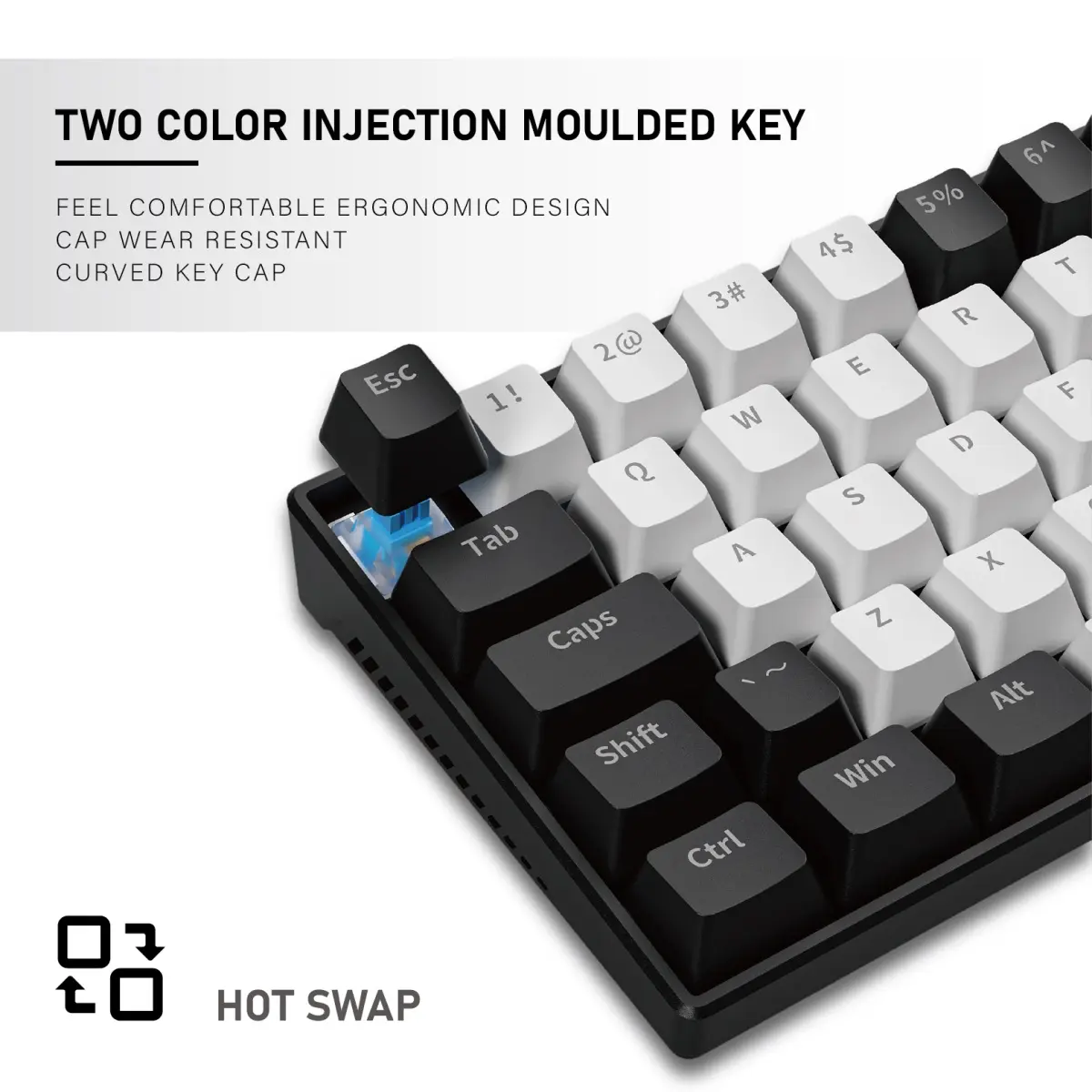 ZIFRIEND KA646 63 Keys Mechanical Wired 60% Layout Mini Gaming ABS