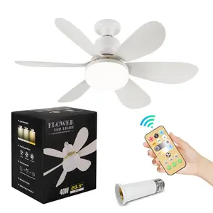 20.5 Inch 40W E27 Base Bulb Light with Fan, Dimmable Socket Fan Light with Remote Control, Ceiling Fan Light for Garage Bedroom Kitchen, Ceiling Lights