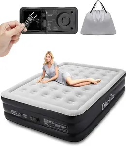 OlarHike Inflatable Queen Air Mattress with Built in Pump,18" Elevated Durable Mattresses for Camping,Home&Guests,Fast&Easy Inflation/Deflation Airbed,Black Double Blow up Bed,Travel Cushion,Indoor