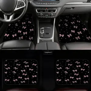 4pcs Auto Mats showcasing Pink Bows and Dots Pattern, suitable for Pickup Trucks or Sedans, featuring Easy Maintenance surfaces, Car Owner Gift possibilities, Family Travel and Personalized Style, Car Interior Accessories Girls