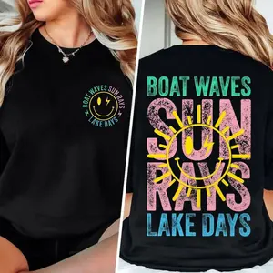 Boat Waves, Sun Rays, Lake Days, Lake Life, Summer, Boating, Lake Hair, Retro, Front and Back, Tshirt, Women's Tee, Tshirt