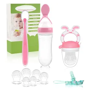 Baby Fruit Feeder Pacifier |   Infant Food Feeder Pacifier & Baby Food Dispensing Spoon |   Mesh Fresh Fruit Teethers for Babies |   Infant Teething Feeders Shower Gifts for Boys and Girls(Blush)