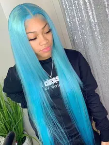 28 Inch Long Straight Lace Front Wigs for Women, Sky Blue Straight Wig, Heat Resistant Fiber, Synthetic Material Wigs, Natural Looking, Gorgeous Fluffy Wigs without Bangs, Suitable for Daily Use, Cosplay, Anime Or Costume Party, Halloween, Christmas