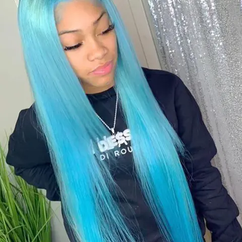 28 Inch Long Straight Lace Front Synthetic Wigs for Women, Sky Blue Straight Wig, Heat Resistant Fiber, Natural Looking, Gorgeous Fluffy Wigs without Bangs, Suitable for Daily Use, Cosplay, Anime Or Costume Party, Halloween, Christmas