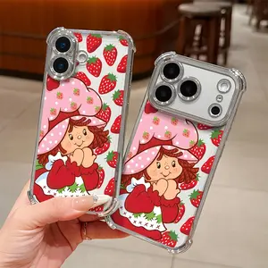 Strawberry Shortcake Phone Case for iPhone 17 16e 16 15 14 13 12 11 Mini Pro Max Air X XR Xsmax 8 7 Plus, Phone Accessory, Transparent Protective Soft Back Cover with Anti Fall Protection, Accessories