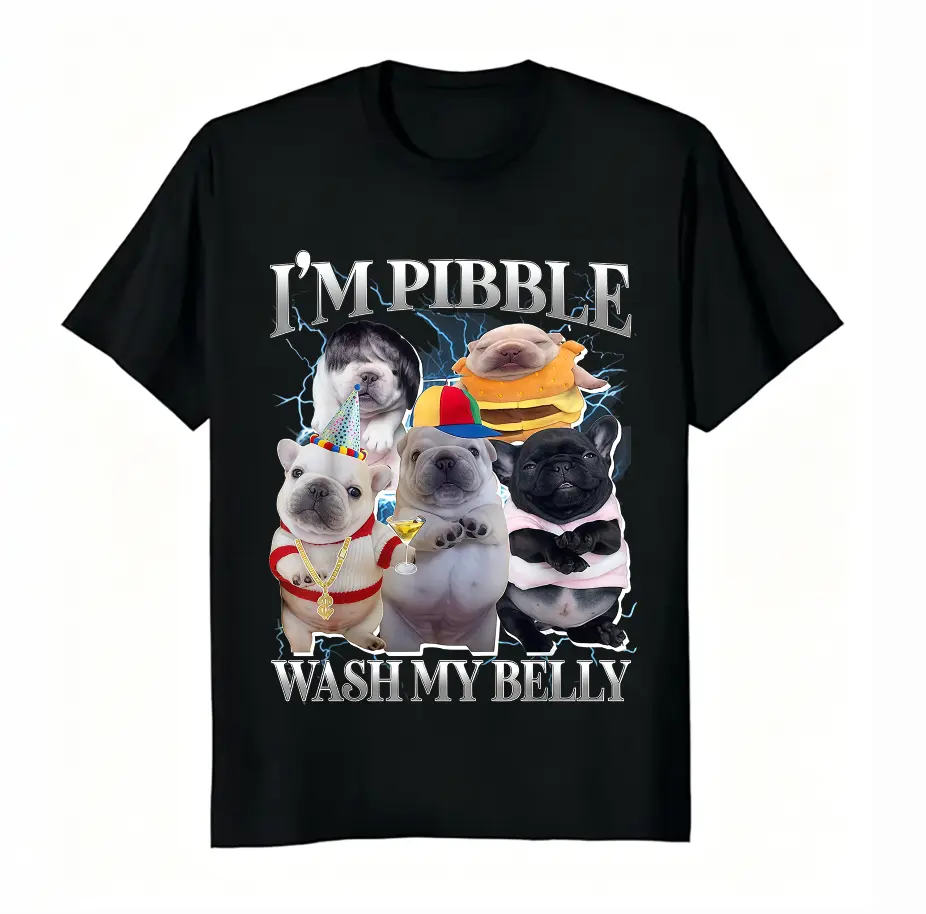 Unisex 100% Cotton I’m Pibble Wash My Belly Cute French Bulldog Retro Lightning Graphic T-Shirt, Dog Lover Funny Short Sleeve Tee For Men Women Pet Mom Gift
