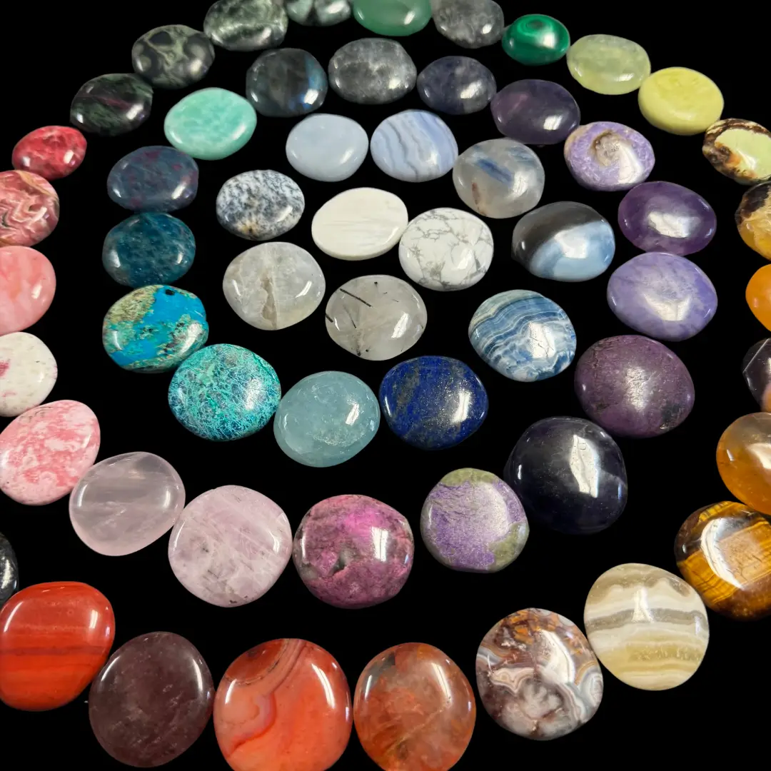 Gemstone Coin - Natural Crystal Pocket Stone - Mini Crystal Worry Stone