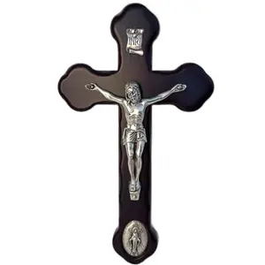 Italian Wood Wall Crucifix with Miraculous Medal Catholic Gift for Home Decor and Religious Gifts