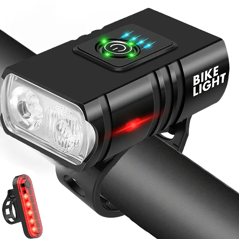 Bicycle Light Set-Bicycle Light Front and Rear Bicycle Light 6 Modes USB Charging Bicycle Head Lamp and Tail Light Set Daytime Driving Lamp High Beam Dipped Headlight, Suitable for Adult and Children Riding Commuter Bicycle Climbing Road Mountain Night Ri