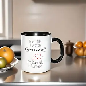 Grey's Anatomy Surgeon Reusable Coffee Mug, 11oz Insulated Ceramic Mug with Black Inner, Dishwasher-Safe Kitchen Drinkware for Valentine's Day & Special Occasions