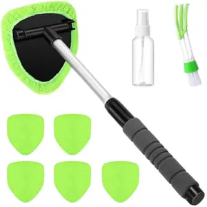 Windshield Inside Cleaning Tool, Handheld Window Wiper with Soft Cloth Sleeve for Car Windows, Glass Doors, Tables - Quick Drying, No Streaks Green