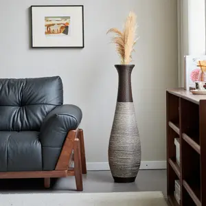 39-Inch Tall Standing Designer Floor Vase - Durable Artificial Rattan - Elegant Two-Tone Dark Brown Finish - Ideal Decor Accent for Living Room, Bedroom, Entryway - Stylish Home Decor Statement Piece