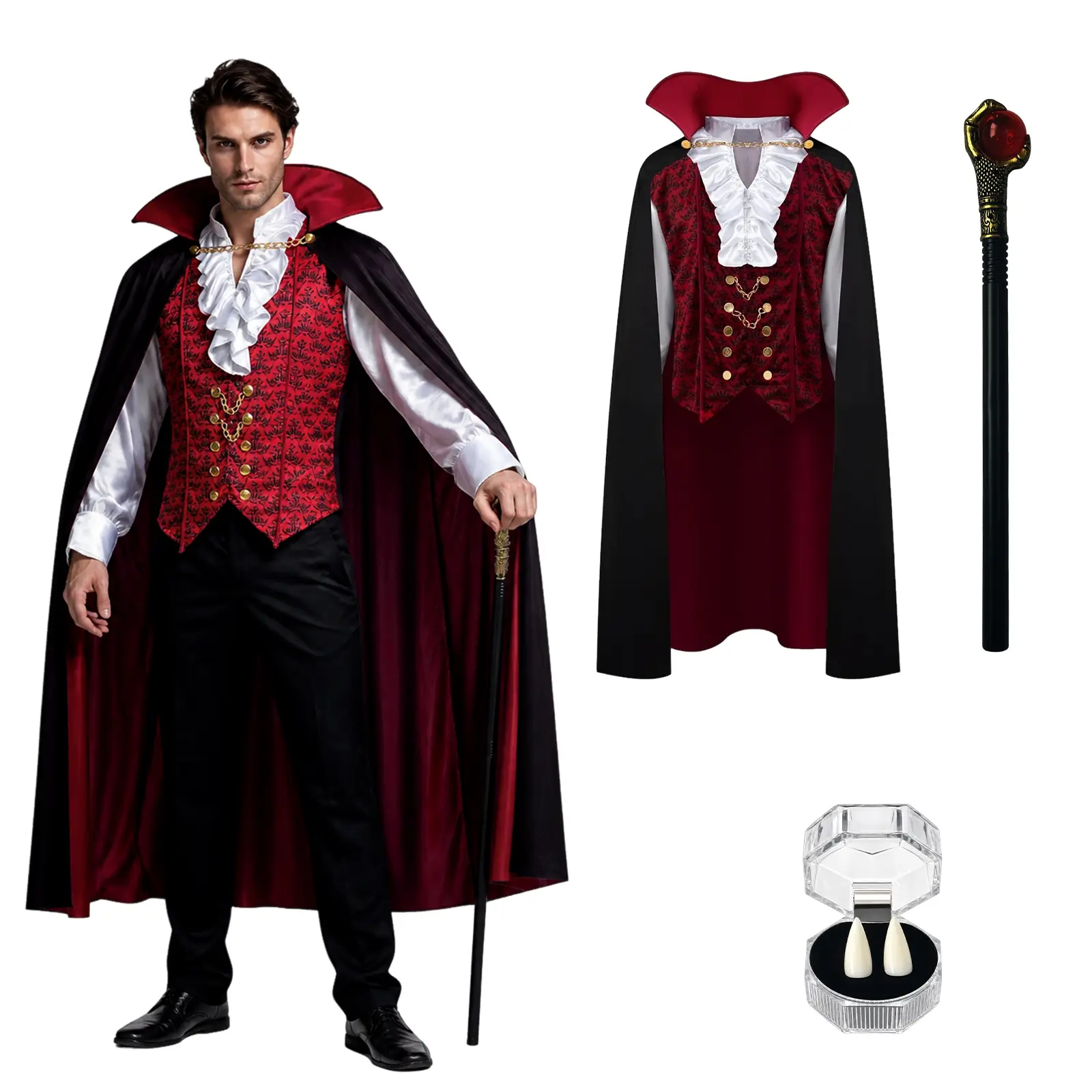 Vampire Costume Men, Gothic Victorian Halloween Costume Cosplay Outfit