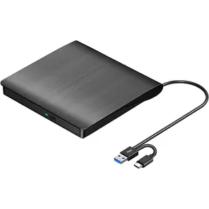 P-CWA06    External CD DVD Drive for Mac Laptop, USB 3.0 & USB-C CD DVD Reader Writer Burner Player ROM/RW Portable Optical Disc Drive for Apple MacBook Pro, iMac, Windows 11/10/8/7 Computer PC, White