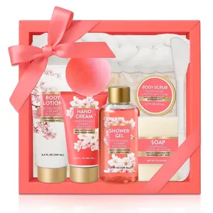 Bath Body Care Gift Sets for Women, 8 Pcs Cherry Blossom Mother's Day Birthday Gifts for Mom, Relaxing Gift Baskets for Her