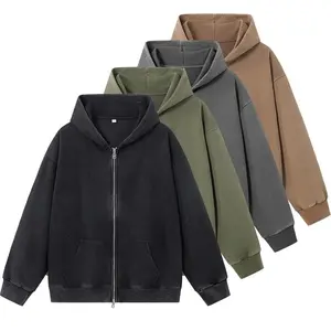 Men's Zip Up Hoodie Vintage Washed Hoodies Streetwear Hooded Sweatshirts Jackets Unisex zip up hoodie, Menswear Soft Casual Stylish Tops Plain Long Sleeve