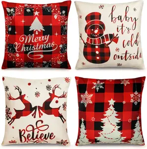 Christmas Farmhouse Pillow Covers Set of 4, 18x18 Decorative Cases for Cozy Couch and Sofa Holiday Decor