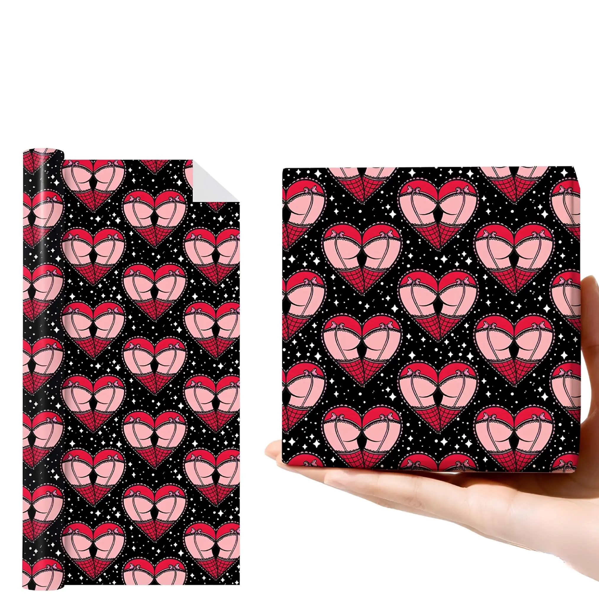 Funny Wrapping Paper - Black & Pink Sexy Heart with Butt Rude Adult Wrapping Paper for Adult | Gift Wrapping Paper