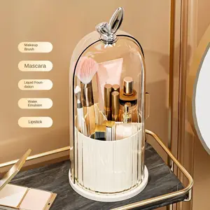 Rotating Waterproof Toothbrush Holder with 3 Slots for Bathroom Countertop Organiser Plastic Material Dustproof Cover 360 Degree Swivel Base