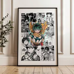 My Hero Academia Deku Midoriya Izuku Manga Panels Poster: Anime Print, Anime Satin Poster