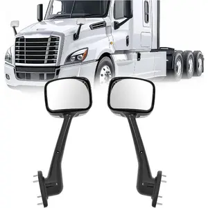 HECASA Chrome Hood Mirror Pair Compatible with 2008-2017 Freightliner Cascadia, Chrome Silver Mirror Cap Cover, Semi Trucks Pickup Truck Manual Mirror Black+Silvery+Clear Driver&Passenger Side Automotive Vehicle Replacement
