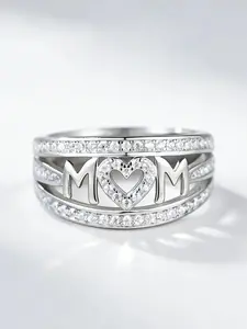 Heart-Shaped Ring for Mom, Zircon Stone Embellishment, Engraved 'mom' Letter, Perfect Mother's Day Gift, High-Quality Jewelry, Beautiful Rings