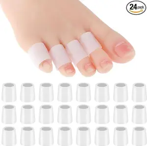Silicone Toe Sleeves, 24 Pcs Soft Gel Protector Toe Cushions Cuttable Pinky Toe Sleeves Protectors Corn Protectors Pain Relief Toe Tube Pads for Hammer Toe Stubbed Toe Corns Calluses Protect