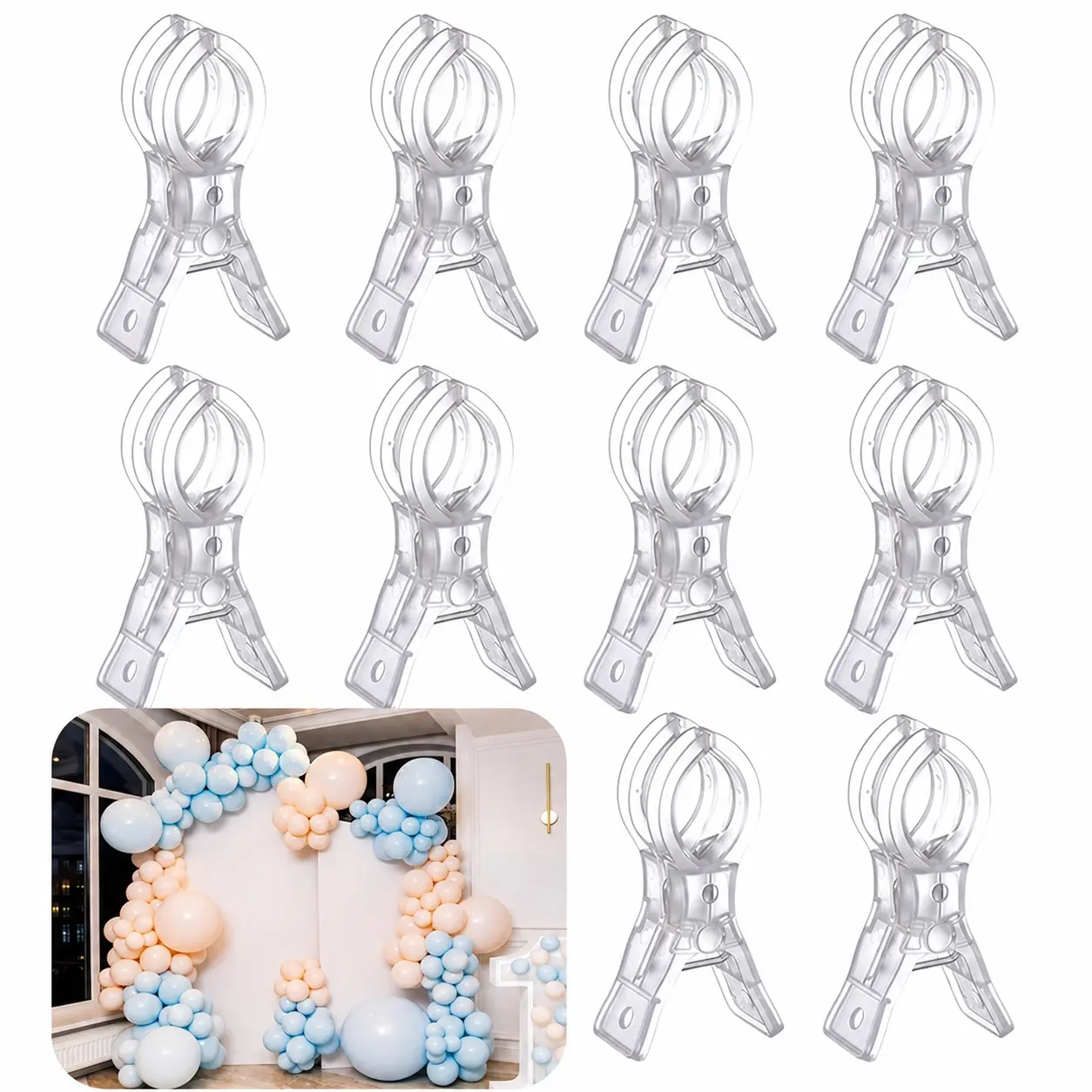 10pcs 3.5 Inch Thick Transparent Plastic Spring Clips, Multipurpose Balloon Arch Fixing Clamps, Ideal for Weddings, Parties, Crafts, Craft Supplies, Wedding Decor, Balloon Setup, Party Decor, Party Decorations, Balloon Accessories