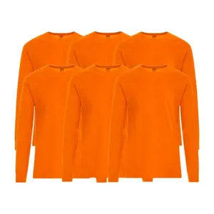 6 Pack: 100% Cotton High Visibility Safety Orange Long Sleeve Crew Neck T-Shirts NON ANSI Hi Vis Workwear Ribbed Cuffs Layer Ready Construction Warehouse Road Crew Landscaping Sizes S-3XL