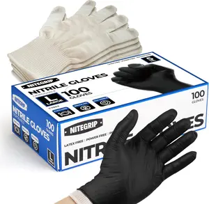 Disposable BBQ Gloves Kit – 100 Black Nitrile Gloves (5 Mil, Latex-Free) + 4 Washable Cotton Glove Liners, Non-Slip for Grilling, Smoking, Meat Handling, Food Prep (Large)