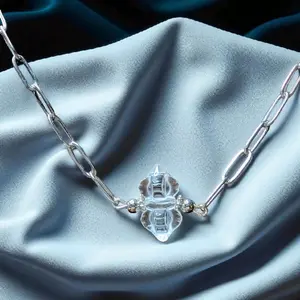 Clear Quartz Necklace - Simple Design with Clear Quartz Pendant and Paperclip Chain Jewelry