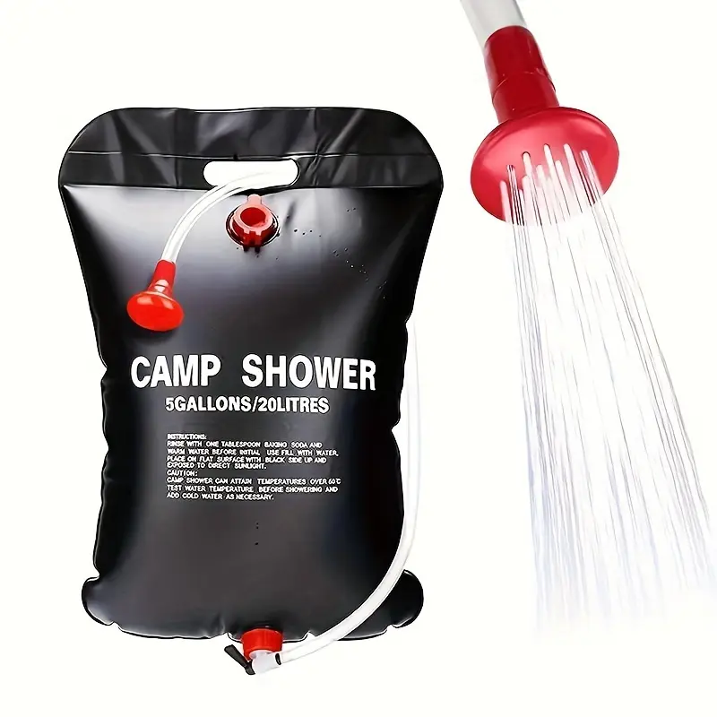 20L/5 Gal PVC Solar Camping Shower Bag, Portable Outdoor Shower with Removable Hose and On-Off Switch Head for Camping, Hiking, 20L/5 Gallons
