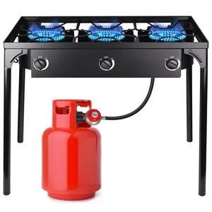 Heavy-Duty 3-Burner Outdoor Propane Stove, 225,000 BTU Commercial-Grade Camping Grill with Detachable Legs & Cast Iron Burners, Portable Cooking System for Backyard, Tailgating & Camping Trips