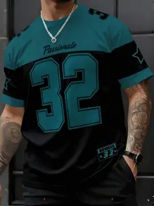 Men's Short Sleeve Casual T-Shirt, 3D Printed Round Neck Slim Fit Top, All Seasons Washed Design, H-Type Silhouette, No Buttons or Zippers