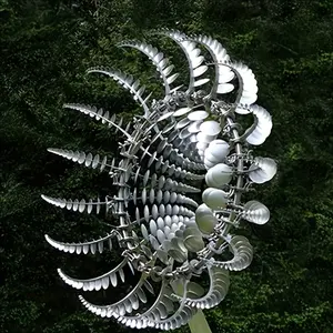 1 solar iron wind sculpture, 3D powered windmill, no electricity required, outdoor garden garden art, complex metal leaf design wind catcher decoration
