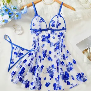 Women's Sexy Floral Mesh 2 Piece Pajamas Set, Fashion Sexy Lingerie Set for Valentine's Day, Romantic Date Night, Holiday Party