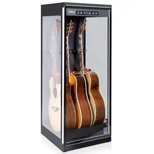 Guitar Display Case with Humidification & Constant Temperature, Smart Touch Control & Fingerprint Lock, Adjustable Racks for 3 Acoustic/4 Electric,GuitarsTransparent Cabinet