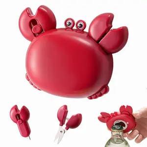 Cute Crab-Shaped Multi-Function Opener, 4-In-1 Magnetic Bottle Opener, Beer Opener, Box Cutter, Mini Scissors, Refrigerator Magnet Decor, Gift, Decorative Bottle Opener