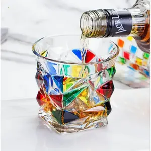 Creative Hand-Drawn Colorful Glass Whiskey Cup, Romantic Rainbow Crystal Drinkware, Elegant Gift for Her, Home Bar, Wedding, Party