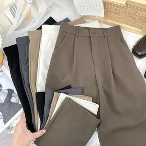 Women’s Fall Black Suit Haren Pants – Fashionable Casual Solid Color Office Trousers with Elastic Waist, Korean Style, 2025