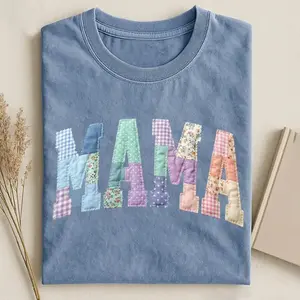 Comfort Colors Faux Patchwork Floral Mama T-shirt, Mom Graphic Tee, Unisex Gift