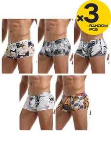 Men's Full-Print Briefs Set, Breathable Cool Comfort Fabric, Shaping Fit, Gym Home Casual Sports Wear, Random Colors, 2/3/4 Pieces