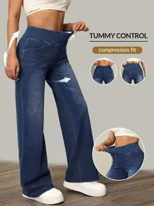 Women's High Waisted Flare Casual Fashion Denim Jeans, High Rise Jean, Wide Leg Bell Bottoms, Casual Plain Long Pants, Slim Fit Elastic Waist, All Seasons