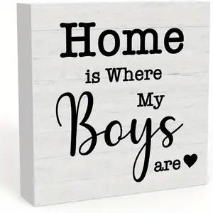 Home Is Where My Boys Are Wooden Home Sign, 1 Count Wood Welcome Home Door Sign, House Decoration for Desktop Wall