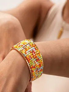 Bohemian Adjustable Rainbow Seed Bead Cuff Bracelet, Handmade Stackable Summer Jewelry, Beach Vacation Accessory, All Seasons Wear