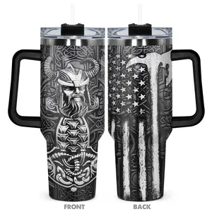 1pc, 40oz Tumbler, Viking Valor Funny Print, Insulated Travel Drinkware, Insulated Stainless Steel, Insulated and Durable, Gift for Birthdays, Holidays, or Special Moments, Vacuum Insulated Flask, Vacuum Insulated Cup