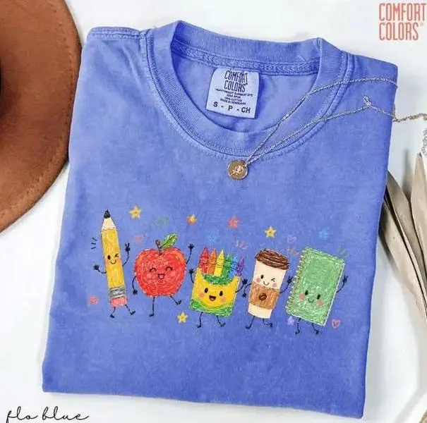 Comfort Colors Back To School Shirt, Cute School Supplies Shirt, Teacher Student Shirt, Doodle Classroom T-Shirt, First Day Of School Gift, Full Colors